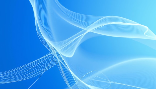 Abstract blue background with white wavy lines