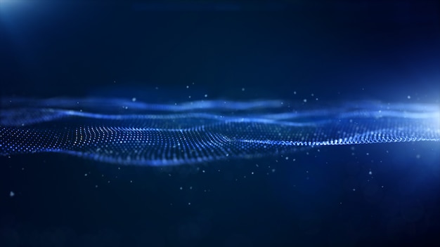 Abstract blue color digital particles wave background