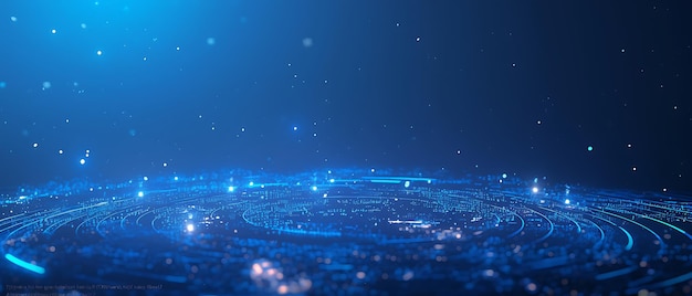 Abstract blue digital background with glowing lines and bokeh