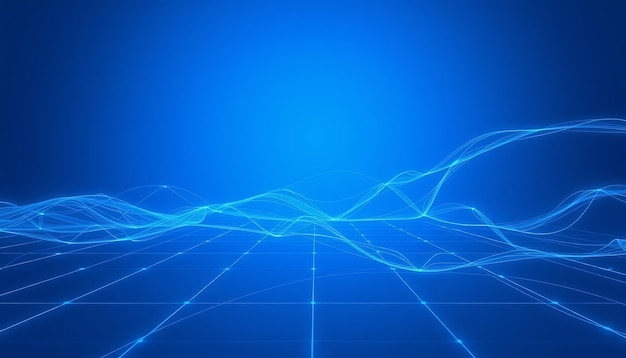 Abstract blue digital background with grid and wavy lines