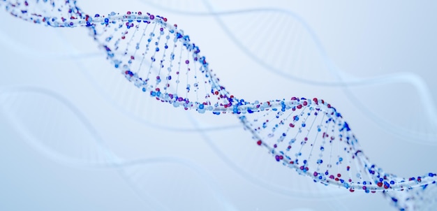 Abstract blue dna structure composed of particles concept for human genome medical and genetics