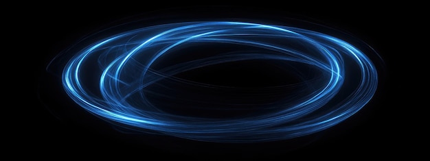 Abstract blue glowing circular rings on a dark background a futuristic technology concept with digital data and network connection lines