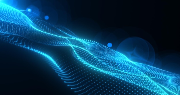 Abstract blue glowing waves from particles and dots energy magical futuristic hitech abstract