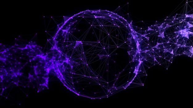 abstract blue sphere on black background wireframe circle structure with glowing particles and lines futuristic digital illustration 3d rendering