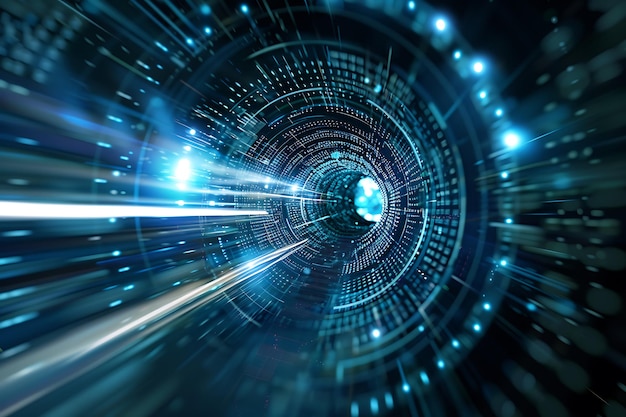 Abstract Blue Technology Background with Glowing Lines and Circles