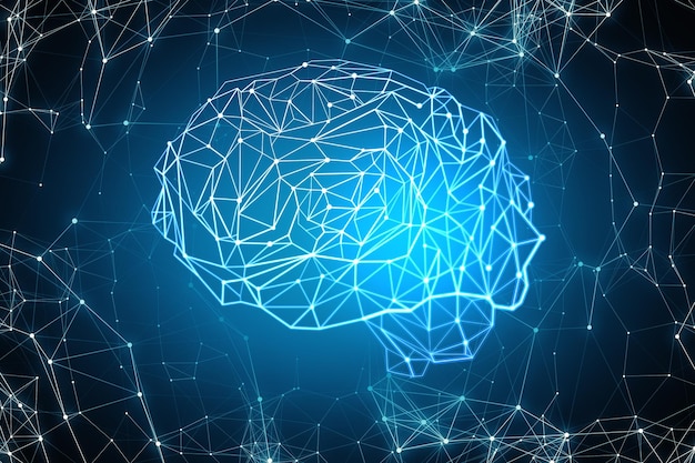 Abstract brain hologram on blue background