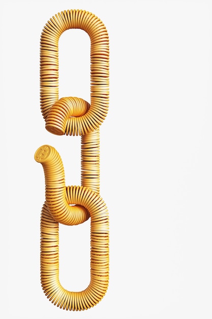 Abstract chain of bitcoin coins The concept of mining and blockchain 3d rendering illustration