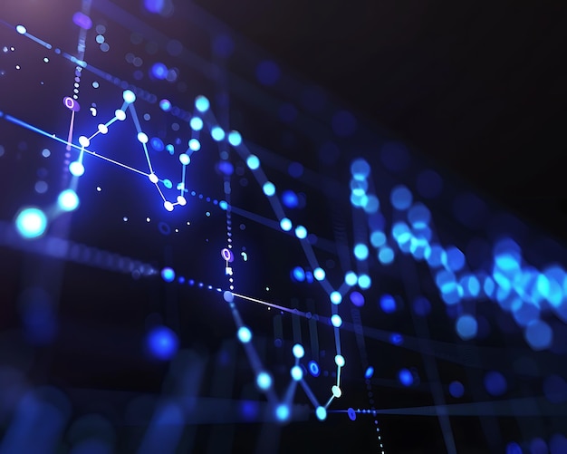 Abstract chart lines with blue dot lights emphasizing upward growth Detailed