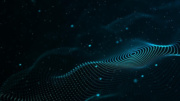 abstract circle wave with moving dots flow of particles cyber technology illustration 3d rendering