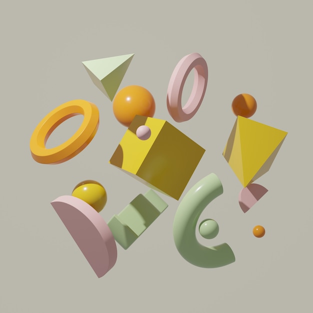 Abstract colorful geometric background with different shape. 3D rendering illustration.