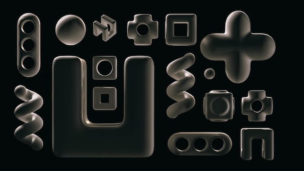 Abstract composition of white geometric objects in 3D on a white background