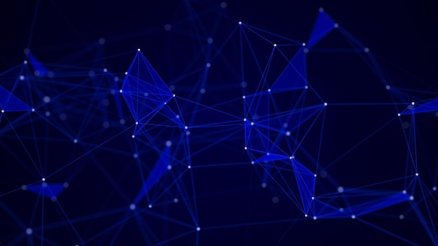 Abstract composition with connecting dots and lines Blue background Plexus effect
