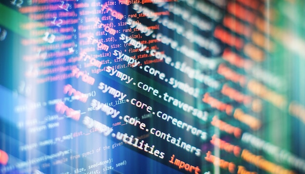 Abstract computer script code Programming code screen of software developer Software Programming Work Time