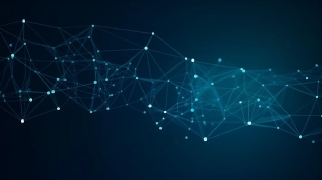 Abstract connected dots and lines on blue background Communication and technology network concept with moving lines and dots