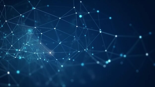 abstract connected dots and lines on blue background communication and technology network concept with moving lines and dots