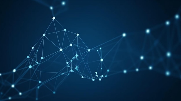 Abstract connected dots and lines on blue background Communication and technology network concept with moving lines and dots