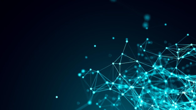 Abstract connected dots on bright blue background Technology backdrop
