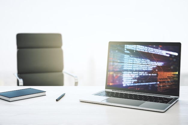 abstract creative coding illustration on modern computer monitor software development concept 3d rendering