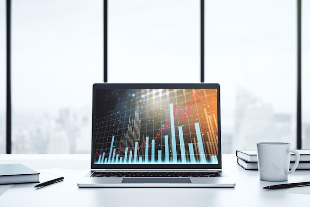 Abstract creative financial diagram on modern computer monitor banking and accounting concept 3D Rendering