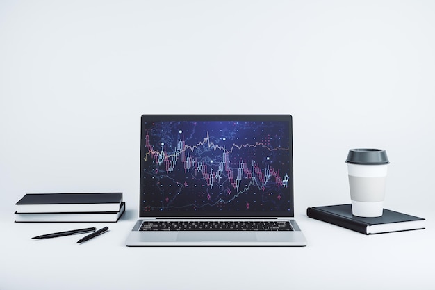 Abstract creative financial graph on modern laptop monitor forex and investment concept 3D Rendering