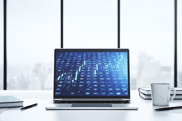 Abstract creative statistics data hologram on modern computer monitor analytics and forecasting concept 3D Rendering