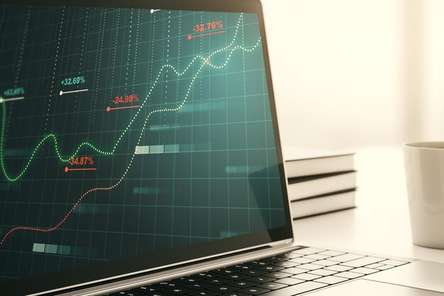 Abstract creative stats data concept on modern laptop screen 3D Rendering