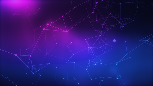 Abstract cyberpunk background with dots and lines triangular cells connecting. Tech concept.