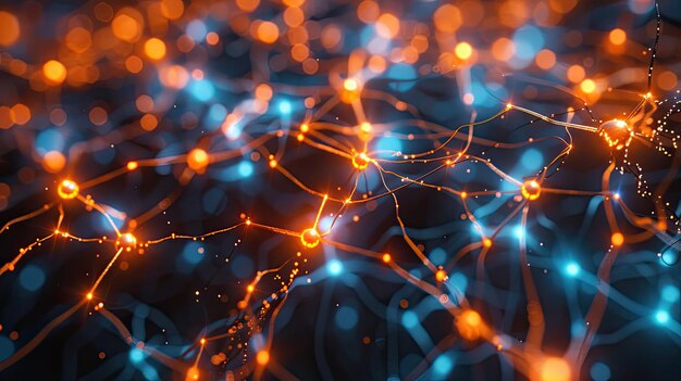 Abstract depiction of neural network architecture with interconnected nodes and circuits