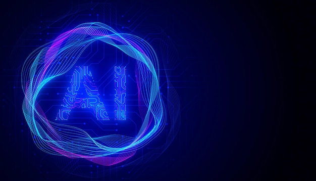 Abstract digital AI brain design with circuit patterns in blue and pink on a dark background symbolizing intelligence and technology 3D Rendering