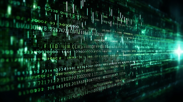 abstract digital background with binary code and AI algorithms running