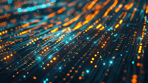 abstract digital background with glowing lines and bokeh lights