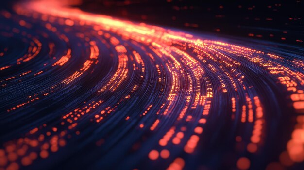 abstract digital network data stream with red lights