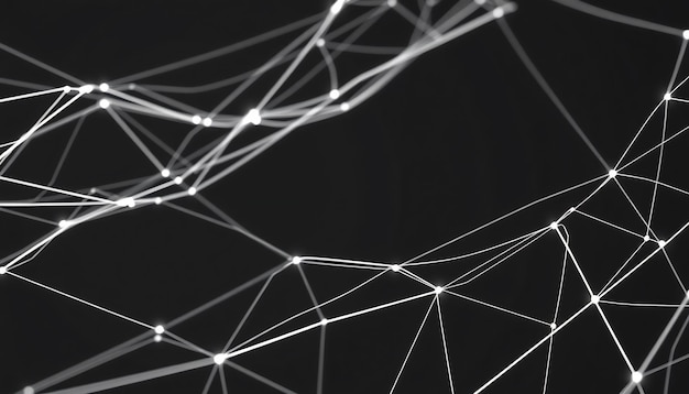 Abstract digital network with glowing nodes on black background
