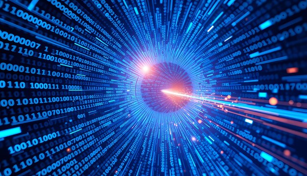 Abstract digital tunnel with binary code background