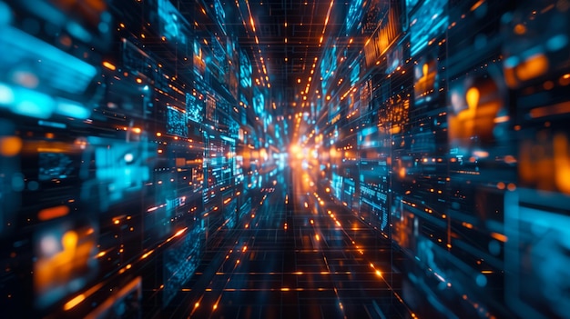 Abstract digital tunnel with highspeed data network concept