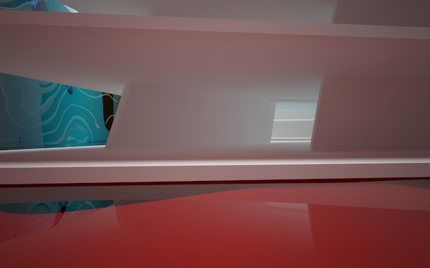 abstract dynamic interior with colored objects. 3d illustration and rendering