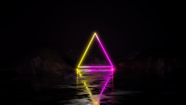 abstract exhibition background with ultraviolet neon lights glowing lines3d rendering