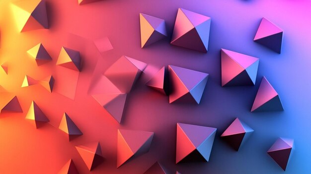 Abstract floating triangles casting shadows over a gradient