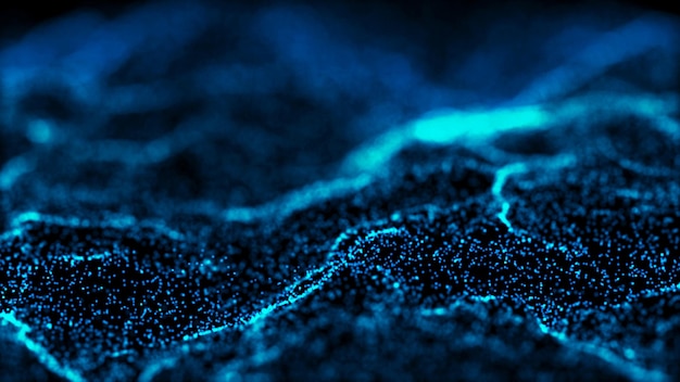 Abstract futuristic background Wave with connecting dots and lines on dark background Wave of particles 3d rendering