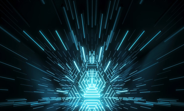 abstract futuristic technology concept. neon hexagon tunnel modern background. fluorescent ultraviolet glowing light lines. 3d rendering