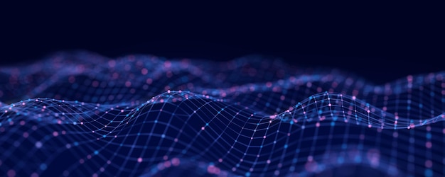 Abstract futuristic wave Flow of particles Big data transfer visualization 3d rendering