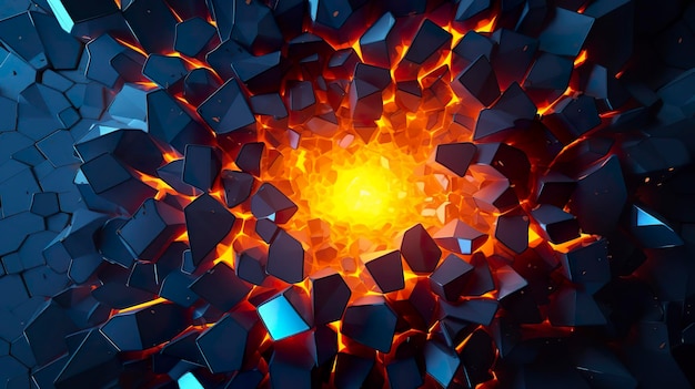 Abstract geometric background Explosion power design with the crushing surface 3d illustration AI Generative