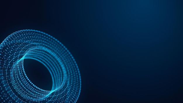 Abstract geometric figure made of digital particles Network connection Big data structure of blue dots connected by lines Data transmission technology 3d rendering