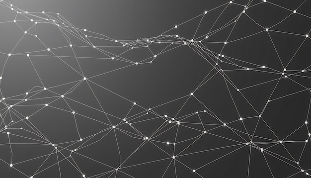 Abstract geometric pattern with white lines and dots on a black background