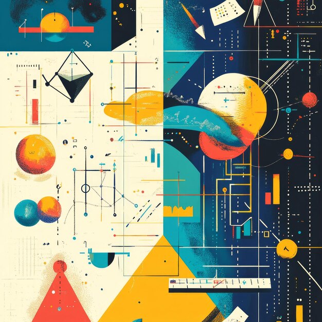 Abstract geometric shapes in vibrant colors creating a dynamic visual pattern