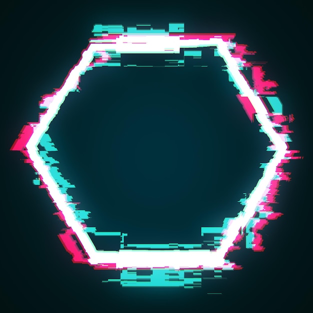 Abstract glowing glitch geomtric figure hexagon Web design concept 3D Rendering