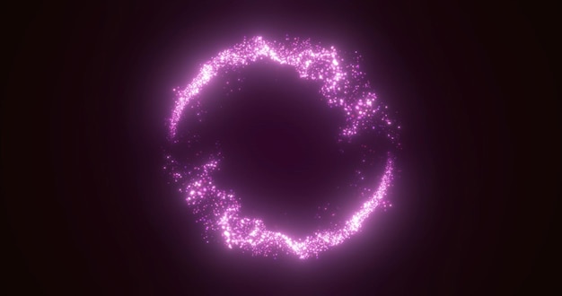 abstract glowing looped circle made of purple lines of magical energy particles abstract background