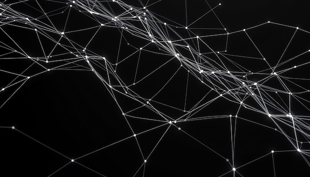 Abstract glowing network with white lines and dots on a black background