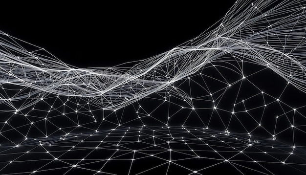 Abstract glowing white grid pattern on black background
