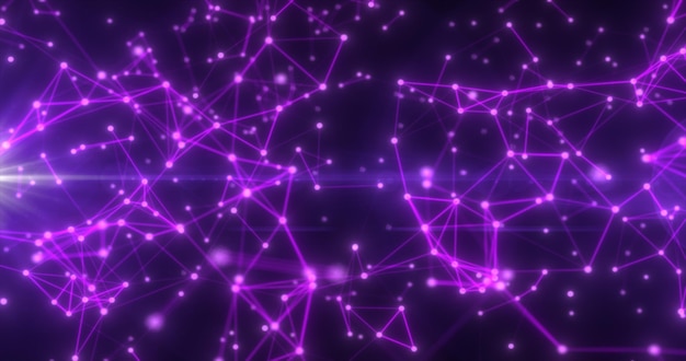 abstract hitech purple glowing lines with dots and plexus triangles abstract background